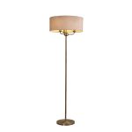 Banyan 3 Light Switched Floor Lamp With 50cm x 20cm Dual Faux Silk Shade, Nude Beige/Moonlight Antique Brass