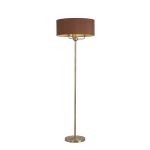 Banyan 3 Light Switched Floor Lamp With 50cm x 20cm Dual Faux Silk Shade, Raw Cocoa/Grecian Bronze Antique Brass