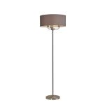 Banyan 3 Light Switched Floor Lamp With 50cm x 20cm Faux Silk Shade, Grey/White Laminate Satin Nickel
