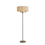Banyan 3 Light Switched Floor Lamp With 50cm x 20cm Faux Silk Shade, Ivory Pearl/White Laminate Satin Nickel