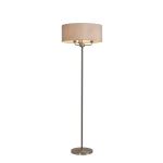 Banyan 3 Light Switched Floor Lamp With 50cm x 20cm Dual Faux Silk Shade, Nude Beige/Moonlight Satin Nickel