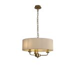 Banyan 3 Light Multi Arm Pendant With 45cm x 15cm Faux Silk Fabric Shade Champagne Gold/White