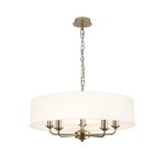 Banyan 5 Light Multi Arm Pendant With 60cm x 15cm Faux Silk Fabric Shade Champagne Gold/White