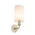 Banyan 1 Light Switched Wall Lamp With 12cm x 20cm Faux Silk Fabric Shade Champagne Gold/White