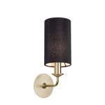 Banyan 1 Light Switched Wall Lamp With 12cm x 20cm Faux Silk Fabric Shade Champagne Gold/Black