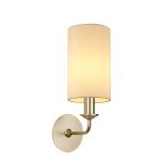 Banyan 1 Light Switched Wall Lamp With 12cm x 20cm Faux Silk Fabric Shade Champagne Gold/Ivory Pearl