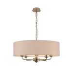 Banyan 5 Light Multi Arm Pendant With 60cm x 15cm Dual Faux Silk Fabric Shade Champagne Gold/Nude Beige