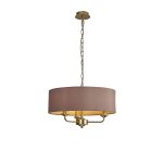 Banyan 3 Light Multi Arm Pendant With 45cm x 15cm Dual Faux Silk Fabric Shade Champagne Gold/Taupe