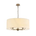 Banyan 5 Light Multi Arm Pendant With 60cm x 22cm Faux Silk Fabric Shade Champagne Gold/Ivory Pearl
