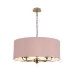 Banyan 5 Light Multi Arm Pendant With 60cm x 22cm Dual Faux Silk Fabric Shade Champagne Gold/Raw Cocoa