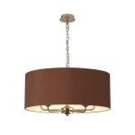 Banyan 5 Light Multi Arm Pendant With 60cm x 22cm Dual Faux Silk Fabric Shade Champagne Gold/Taupe