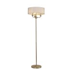Banyan 3 Light Switched Floor Lamp With 45cm x 15cm Faux Silk Fabric Shade Champagne Gold/White