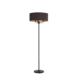 Banyan 3 Light Switched Floor Lamp With 50cm x 20cm Dual Faux Silk Fabric Shade Matt Black/Midnight Black