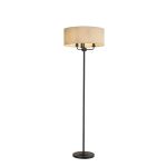 Banyan 3 Light Switched Floor Lamp With 50cm x 20cm Faux Silk Fabric Shade Matt Black/Ivory Pearl