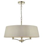 Cristin 4 Light E14 Antique Brass Adjustable Pendant With Taupe Faux Silk Ribbon Shade