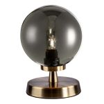 Esben 1 Light Touch Table Lamp Antique Brass C/W Smoked Glass Shade