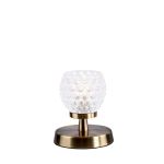 Esben 1 Light Touch Table Lamp Antique Brass C/W Clear Dimpled Open Style Glass Shade