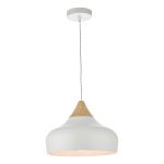 Gaucho 1 Light E27 White With Feature Wooden Cap Detail Adjustable Pendant
