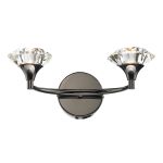 Luther 2 Light G9 Black Chrome Wall Light With Pull Switch C/W  Faceted Crystal Glass Shade