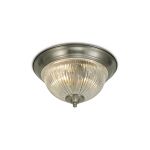Macy IP44 2 Light E14 Flush Ceiling Light, Satin Nickel With Clear Ribbed Glass