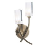 Morgan 2 Light G9 Antique Brass Wall Light With Clear Glass Shades With Frosted Inner Detail