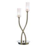 Morgan 2 Light G9 Antique Brass Table Lamp With Inline Switch With Clear Glass Shades With Frosted Inner Detail