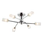 Morgan 6 Light G9 Satin Chrome Semi Flush Fitting With Clear Glass Shades With Frosted Inner Detail