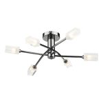 Morgan 6 Light G9 Black Chrome Semi Flush Fitting With Clear Glass Shades With Frosted Inner Detail