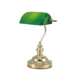Morgan Bankers Table Lamp 1 Light E27 Polished Brass/Green Glass
