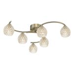 Nakita 6 Light G9 Antique Brass Flush Ceiling Fitting C/W Clear Dimpled open Style Glass Shades